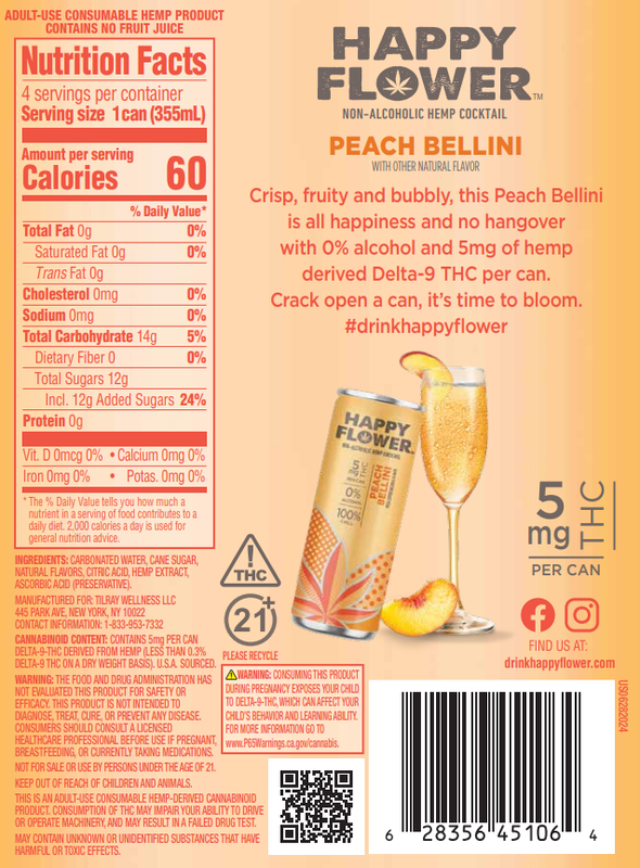 Happy Flower 5mg THC Peach Bellini 4pk 12oz Can