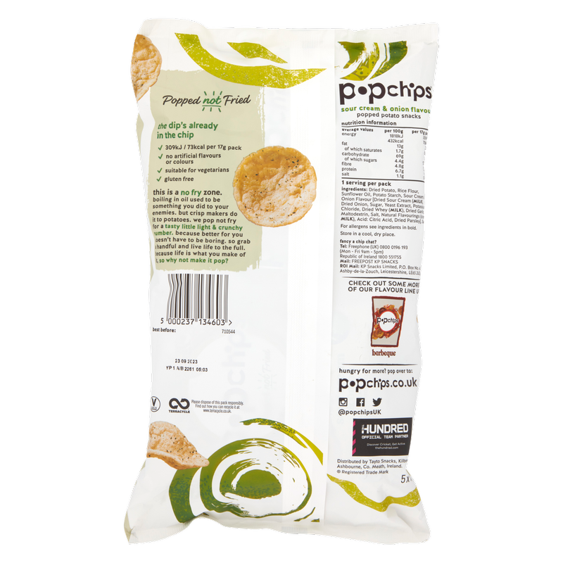 Popchips Sour Cream & Onion, 5 x 17g