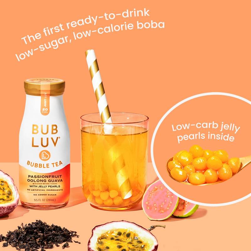 BUBLUV Passionfruit Oolong Guava Low-Sugar Bubble Tea with Jelly Pearls 9.5oz Btl