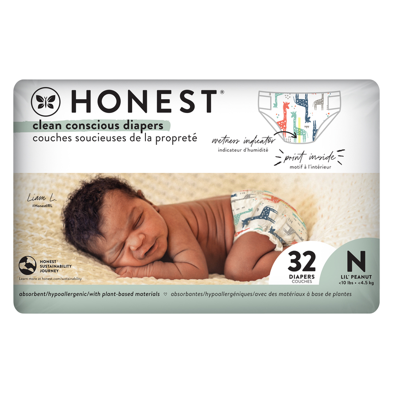 The Honest Company Size 0 Newborn Diapers Multi-Color Giraffes 32ct