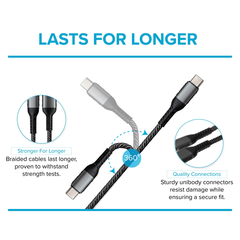 Maplin 3m USB-C to USB-C Braided Cable Fast Charging, 1pcs