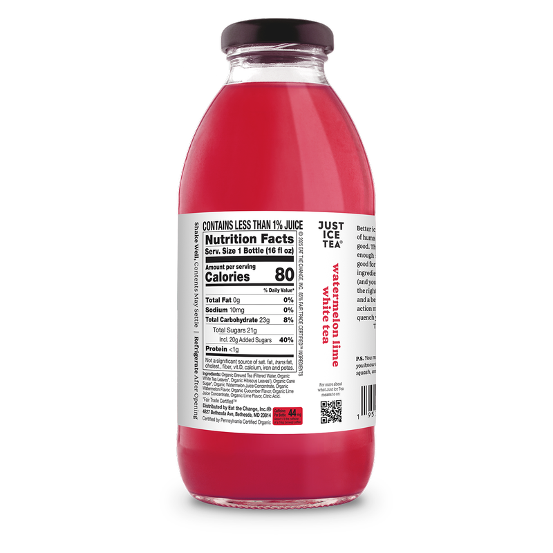 Just Ice Tea Watermelon Lime White Tea 16oz Glass Bottle