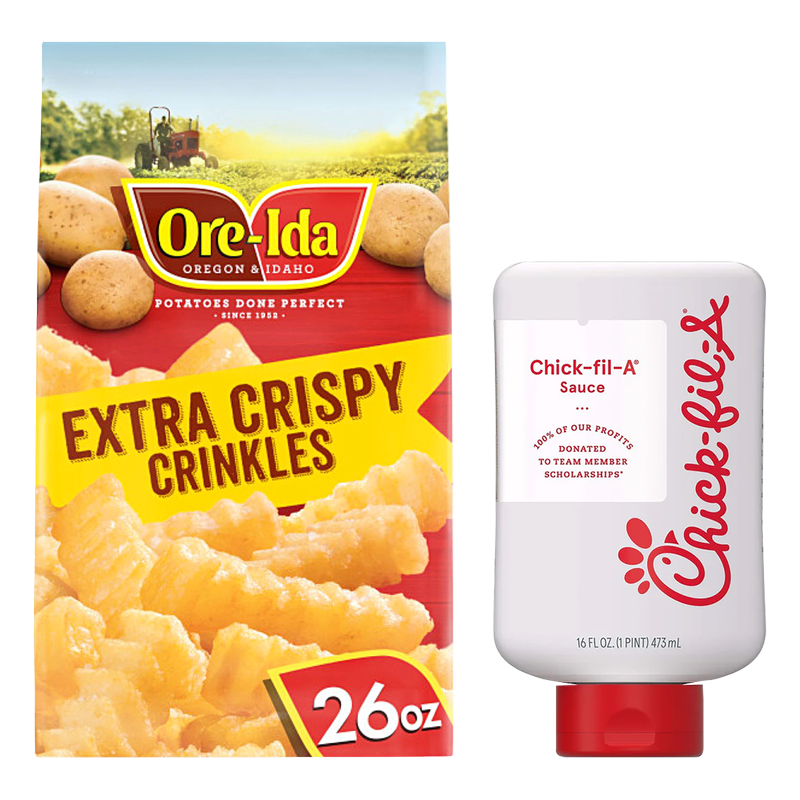 Ore Ida Frozen Extra Crispy Crinkle Fries 26oz and Chick Fil-A Sauce bundle