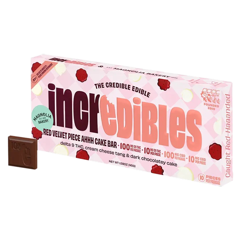 incredibles Red Velvet Magnolia Bakery Piece Ahhh Cake Chocolate Bar, 10mg D9 THC, 10pc