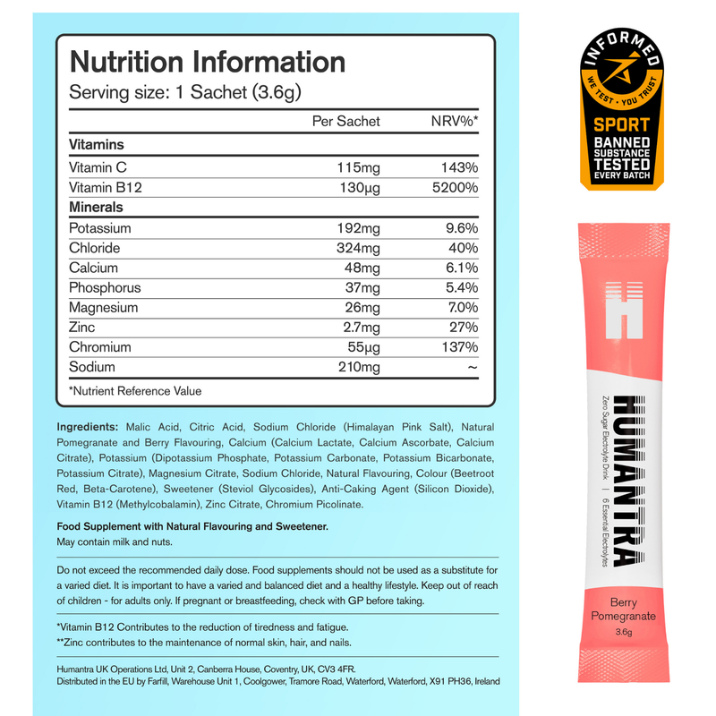 Humantra Berry Pomegranate Electrolyte Powder, 15pcs