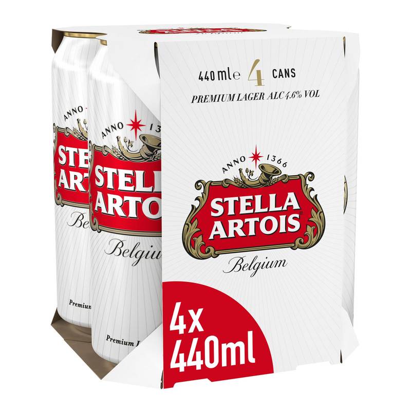 Stella Artois Belgium Premium Lager, 4 x 440ml