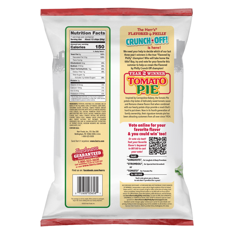 Herr's Tomato Pie Ripple Chips, 7 oz
