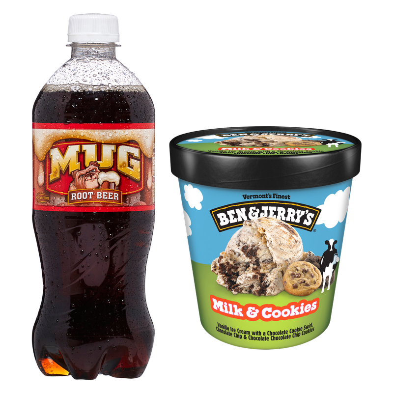 Mug Root Beer 20oz Btl & Ben & Jerry's Milk & Cookies Ice Cream Pint