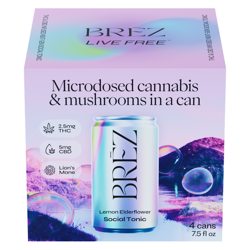 BREZ 2.5mg THC and Lion's Mane Lemon Elderflower 4pk 12oz Can