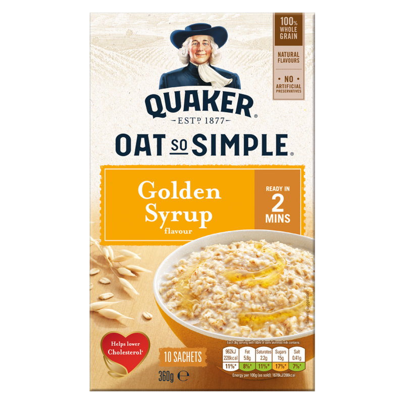 Quaker Oat So Simple Golden Syrup Porridge Sachets, 10 x 36g