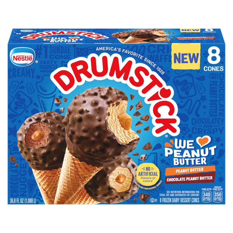 Nestle Drumstick Chocolate Peanut Butter Variety Ice Cream Cones 8ct