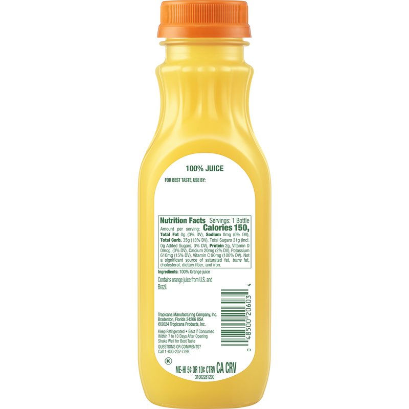 Tropicana No Pulp Orange Juice 11oz Btl