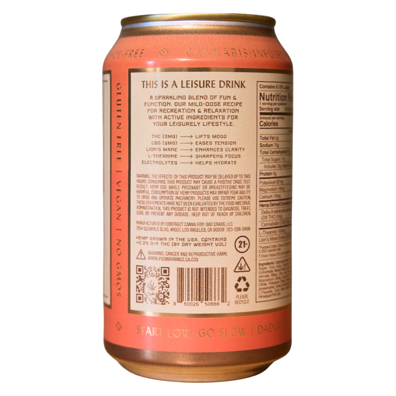 Dad Grass 3mg THC Yuzu Grapefruit Mint Leisure Drink 6pk 12oz Can