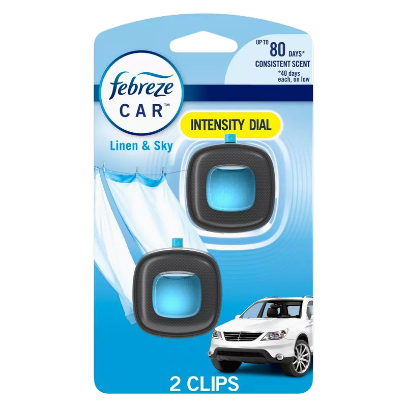 Febreze Car Air Freshener, Automotive Vent Clip, Linen & Sky Scent, 2 Count