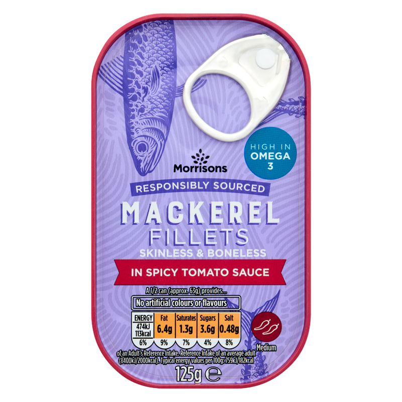 Morrisons Mackerel Fillets in Spicy Tomato Sauce, 125g