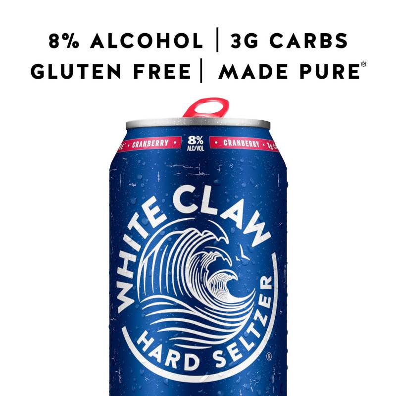 White Claw Hard Seltzer Surge Cranberry, lata individual de 19.2 oz Alc. 8% Vol.