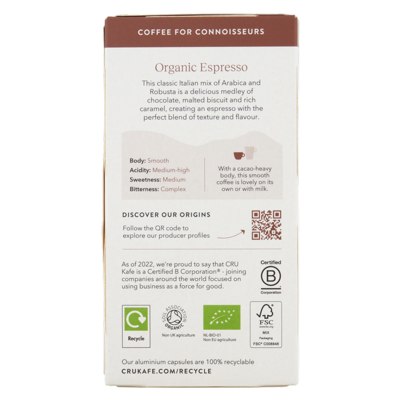 Cru Kafe Organic Espresso Pods, 10pcs