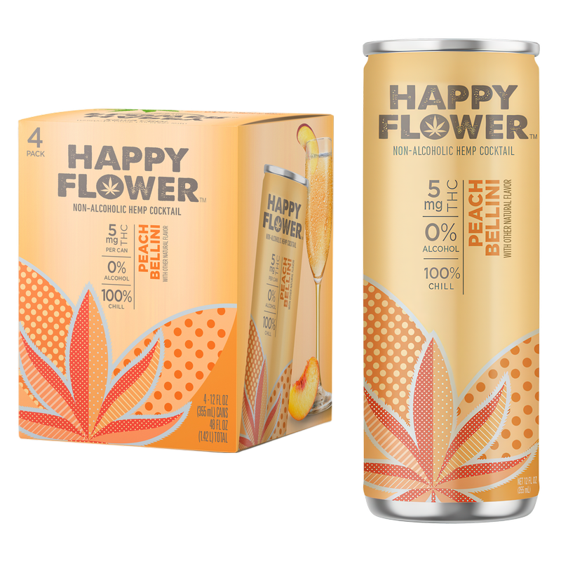 Happy Flower 5mg THC Peach Bellini 4pk 12oz Can