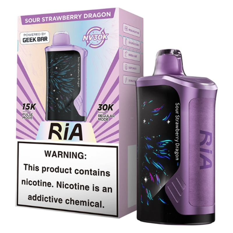 Ria Powered By Geek Bar NV30K Sour Strawberry Dragon 5% 15ml Disposable Vape