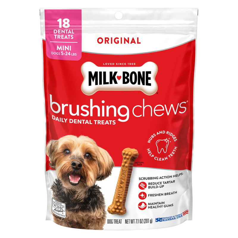 Milk-Bone Brushing Chews Original Chicken Flavor Daily Dental Dog Treats, Mini, 7.1 Oz. Bag