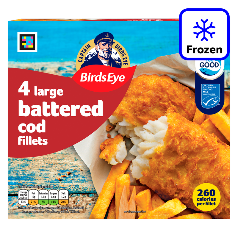 Birds Eye 4 Battered Cod Large Fillets, 440g