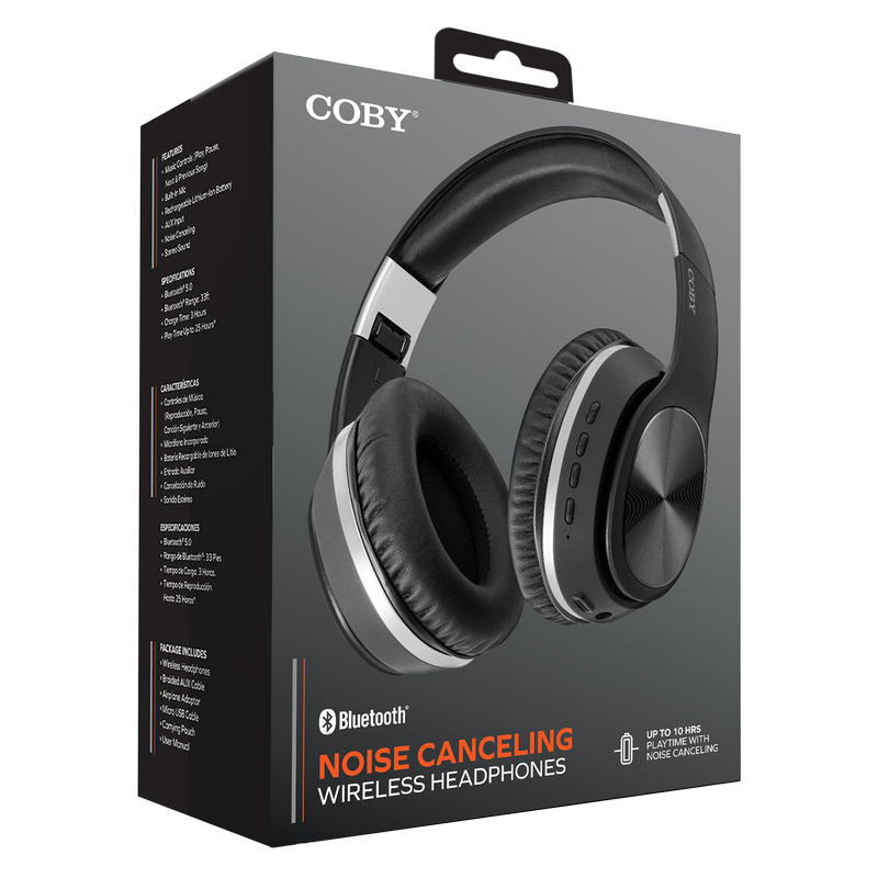 Coby Wireless Noise Cancelling Stereo Headphones Black - Delivered