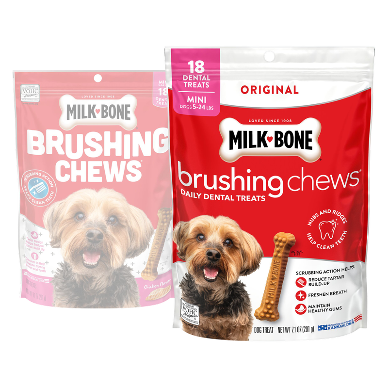 Milk-Bone Brushing Chews Original Chicken Flavor Daily Dental Dog Treats, Mini, 7.1 Oz. Bag