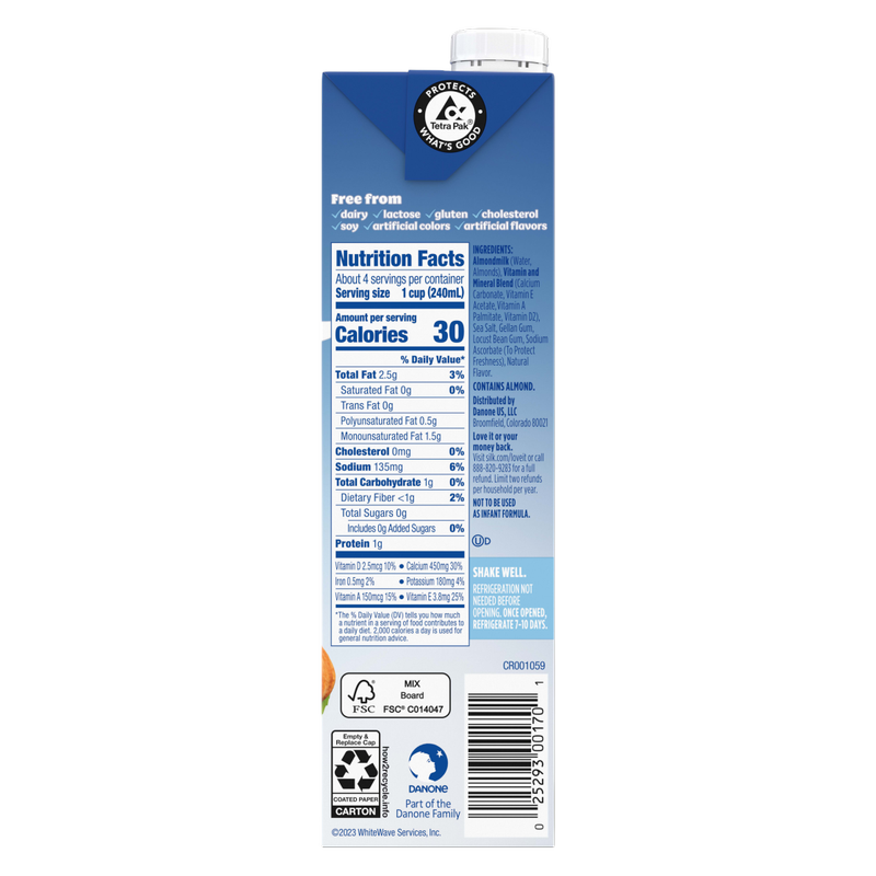 Silk Original Unsweetened Almond Milk 1qt