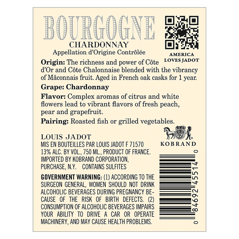 Louis Jadot Bourgogne Chardonnay 750ml 13% ABV