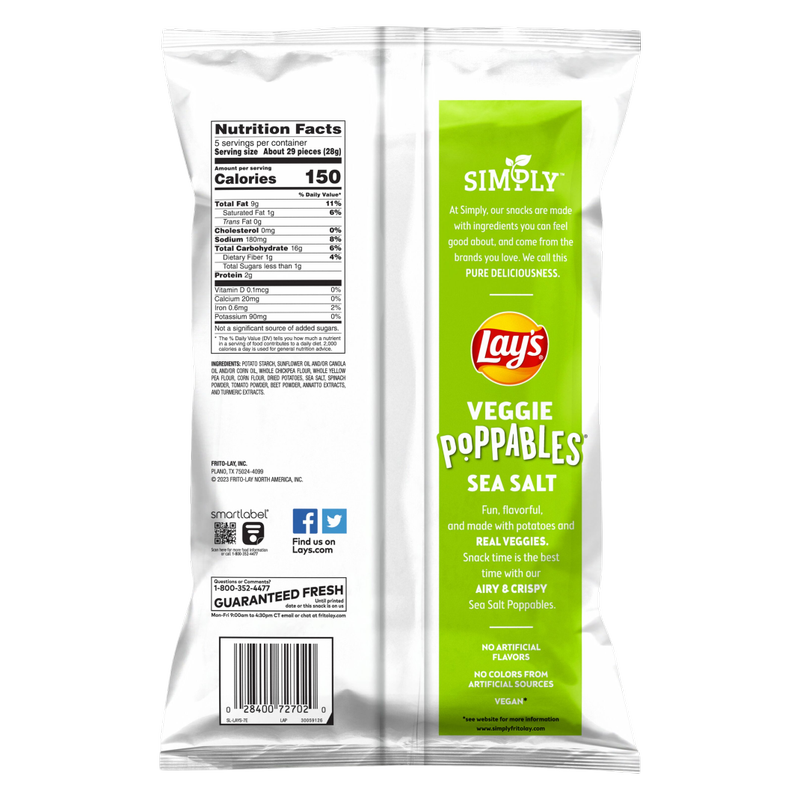 Lay's Simply Poppables Potato & Veggie Snacks Sea Salt, 5oz