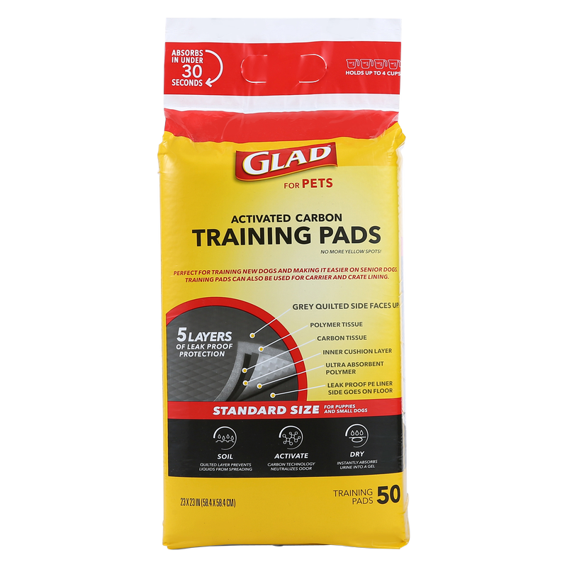 Glad for Pets Activated Carbon Training Pads for Puppies and Senior Dogs 50ct