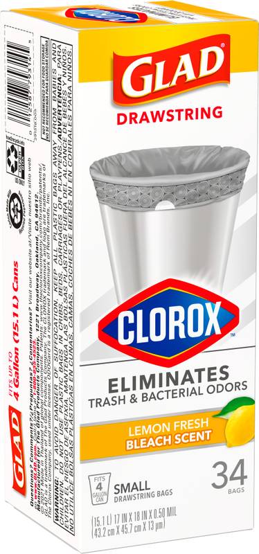 Glad Small Drawstring Trash Bags Clorox Lemon Fresh 4 Gallon