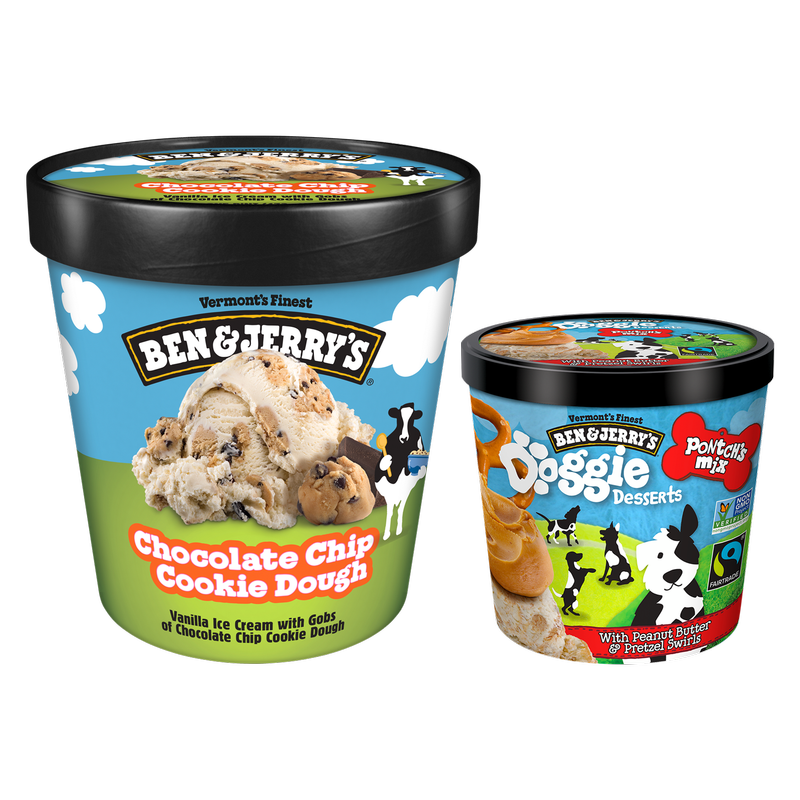 Ben & Jerry's Doggie Desserts Peanut Butter & Pretzel + Chocolate Chip Cookie Dough Ice Cream Bundle