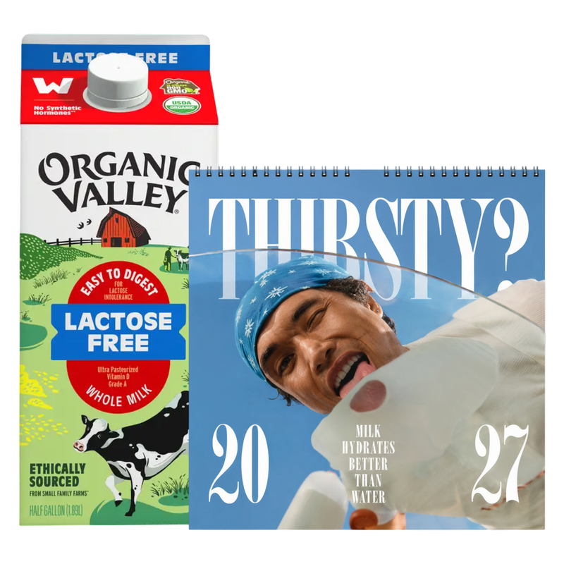 2027 Milk Man Hydration Calendar & Organic Valley Lactose-Free Whole Milk 1/2 Gallon