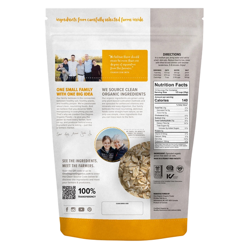 One Degree Organic Foods Sprouted Rolled Oats, 24oz. 