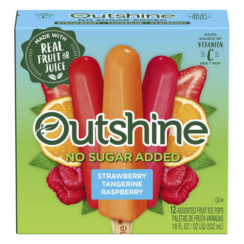 Outshine No Sugar Added Strawberry, Tangerine, and Raspberry Frozen Fruit Pops, Variety Pack, 12ct