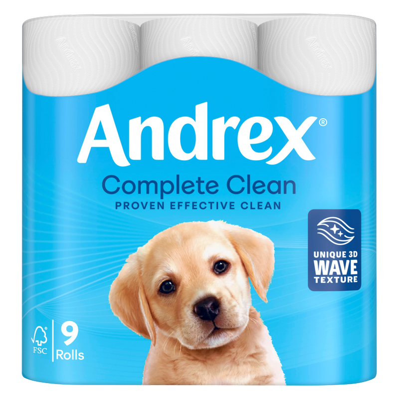 Andrex Complete Clean Toilet Roll, 9pcs