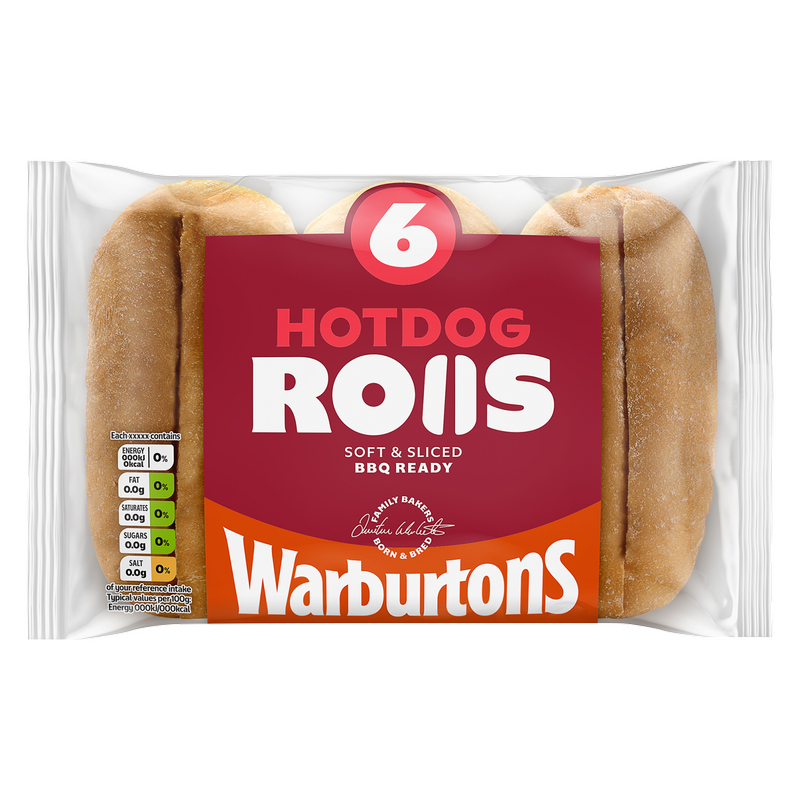 Warburtons Soft & Sliced Hot Dog Rolls, 6pcs