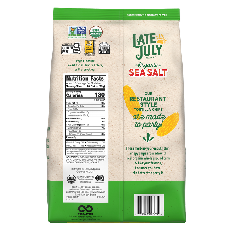 Late July Sea Salt Thin and Crispy Organic Tortilla Chips 10.1oz