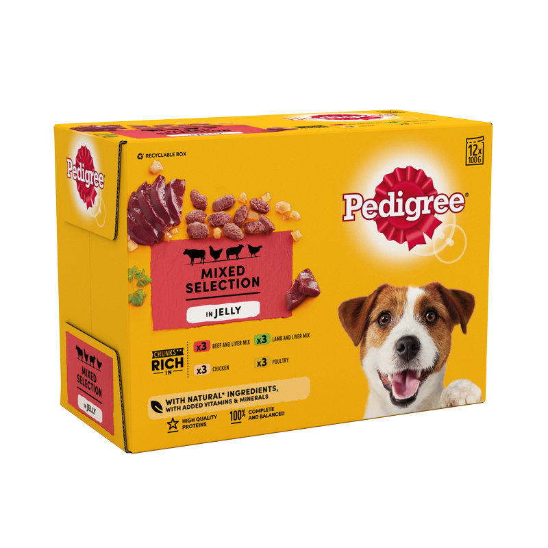 Pedigree Adult Wet Dog Food Mixed Selection in Jelly, 12 x 100g
