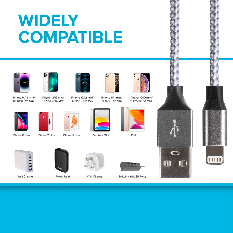 Maplin 1m iPhone Lightning to USB-A Braided Cable, 1pcs