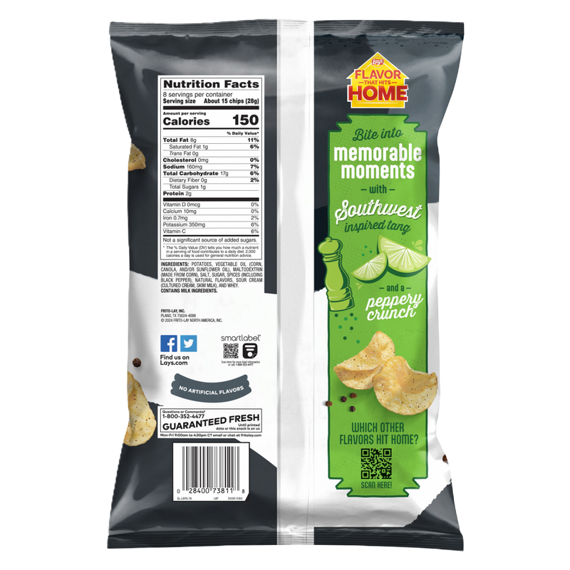 Lay's Kettle Lime and Cracked Pepper Potato Chips, 8oz