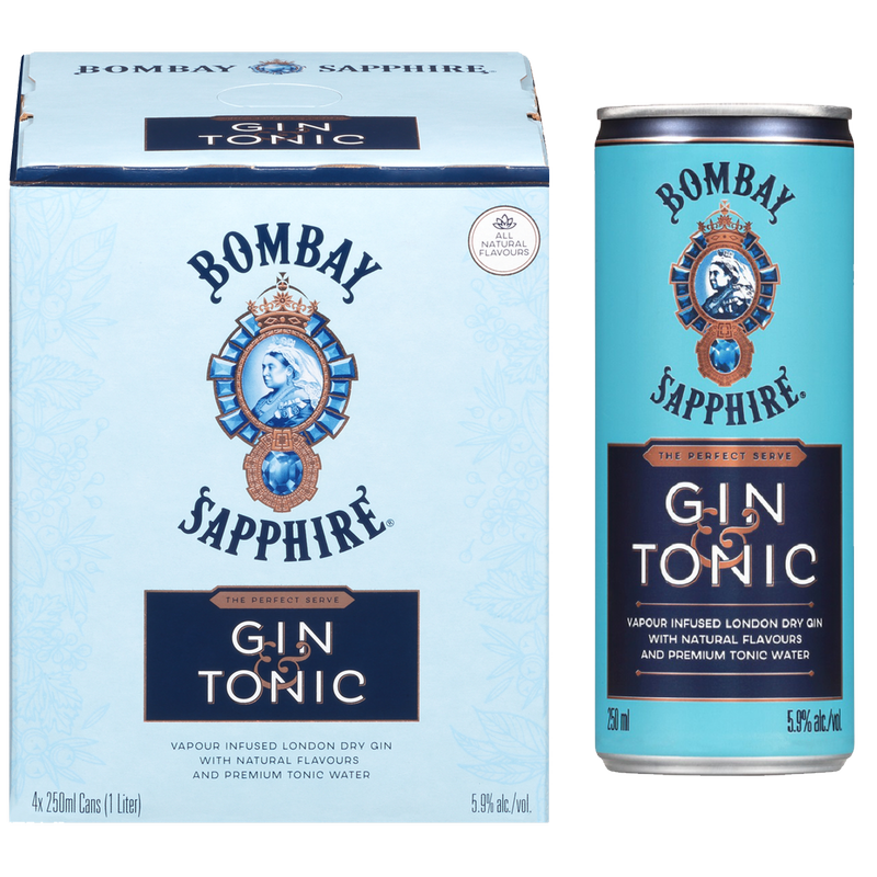 Bombay Sapphire Gin & Tonic 4pk 250ml Cans 5.9% ABV