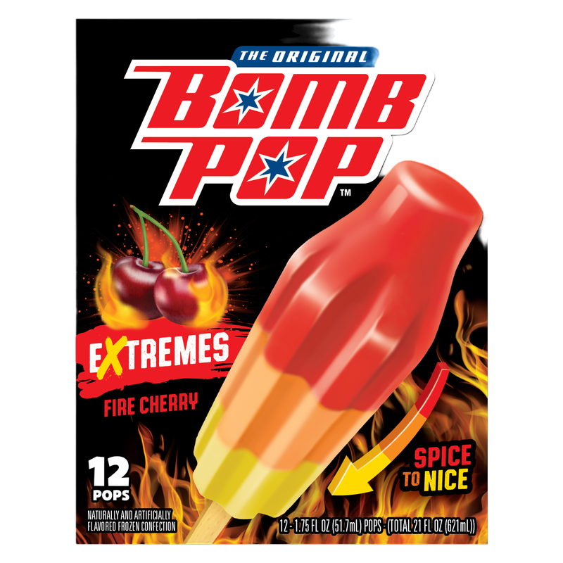Bomb Pop Extremes Fire Cherry Ice Pops 12ct