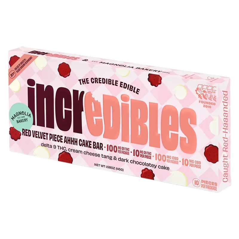 incredibles Red Velvet Magnolia Bakery Piece Ahhh Cake Chocolate Bar, 10mg D9 THC, 10pc