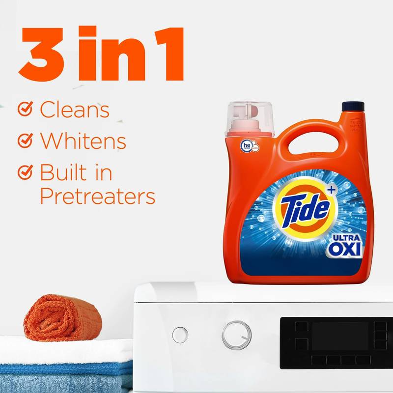 Tide Ultra Oxi Liquid Laundry Detergent, HE, 105oz, 74 Loads