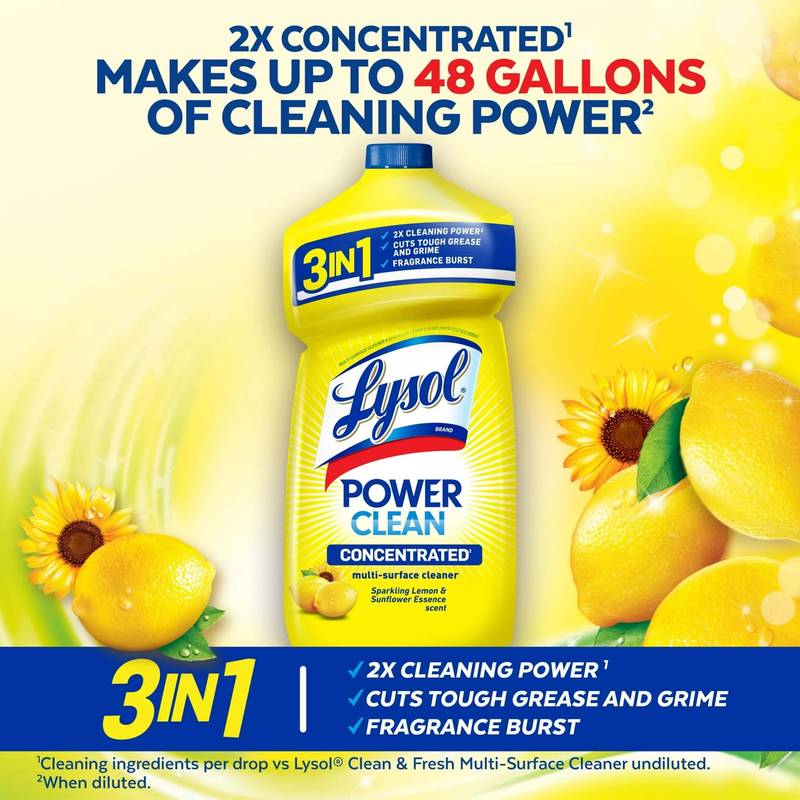 Lysol Multi-Surface Cleaner 2X Concentrated, Sparkling Lemon & Sunflower Essence, 48oz