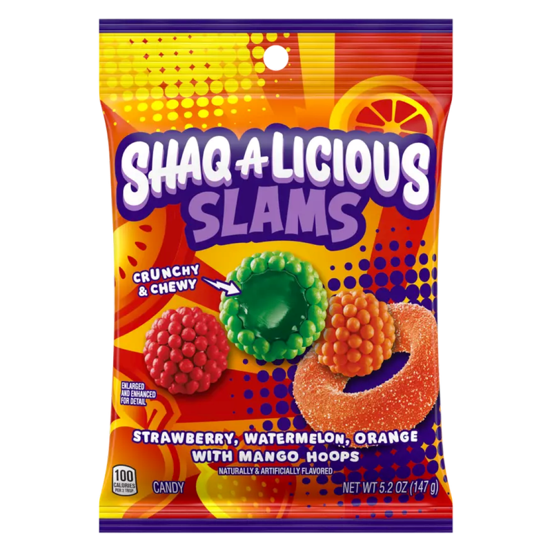 SHAQ-A-LICIOUS SLAMS Assorted Fruit Flavored Chewy Candy Bag, 5.2 oz