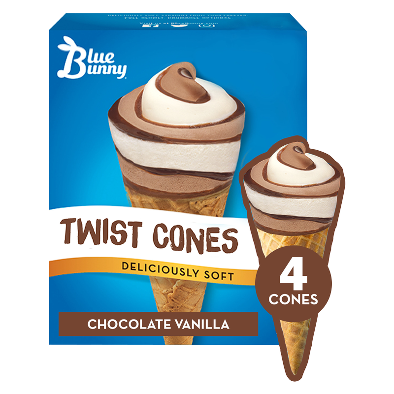 Blue Bunny Chocolate Vanilla Soft Twist Cones 4ct 