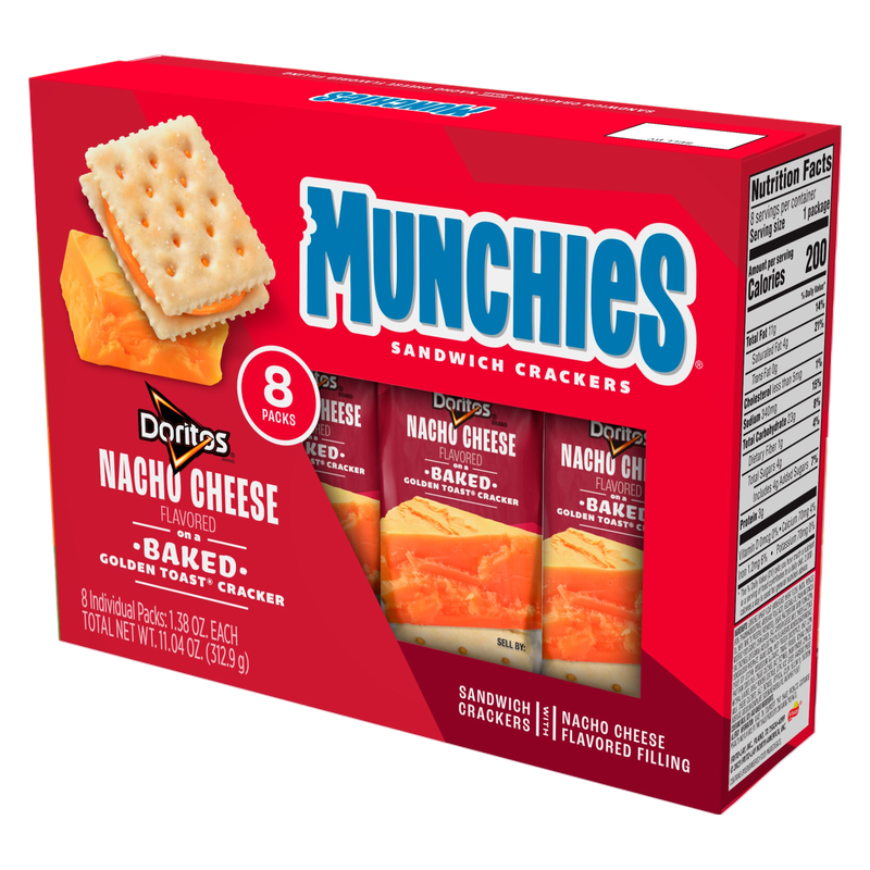 Munchies Doritos Sandwich Crackers Nacho Cheese Flavored 1.38 Oz, 8 Count